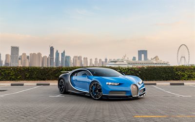 Bugatti Chiron, 2021, hypercar, blu nero Chiron, supercar, auto di lusso, Bugatti