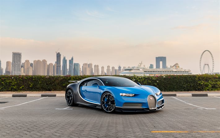 Bugatti Chiron, 2021, hypercar, bleu noir Chiron, supercars, voitures de luxe, Bugatti