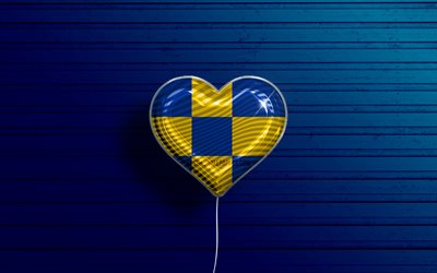 I Love Tilburg, 4k, palloncini realistici, sfondo di legno blu, Giorno di Tilburg, citt&#224; olandesi, bandiera di Tilburg, Paesi Bassi, palloncino con bandiera, Tilburg