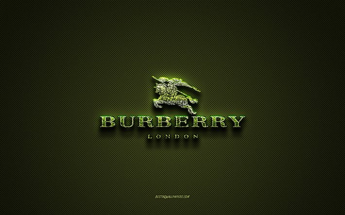 Burberry logosu, yeşil yaratıcı logo, &#231;i&#231;ek sanatı logosu, Burberry amblemi, yeşil karbon fiber doku, Burberry, yaratıcı sanat