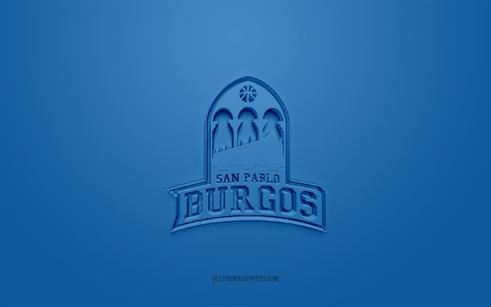 CB San Pablo Burgos, luova 3D-logo, sininen tausta, Espanjan koripallojoukkue, Liga ACB, Burgos, Espanja, 3d-taide, koripallo, CB San Pablo Burgos 3d-logo