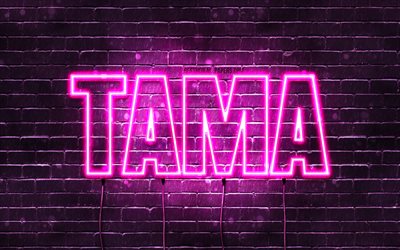 Happy Birthday Tama, 4k, pink neon lights, Tama name, creative, Tama Happy Birthday, Mitsuko Birthday, popular japanese female names, picture with Tama name, Tama
