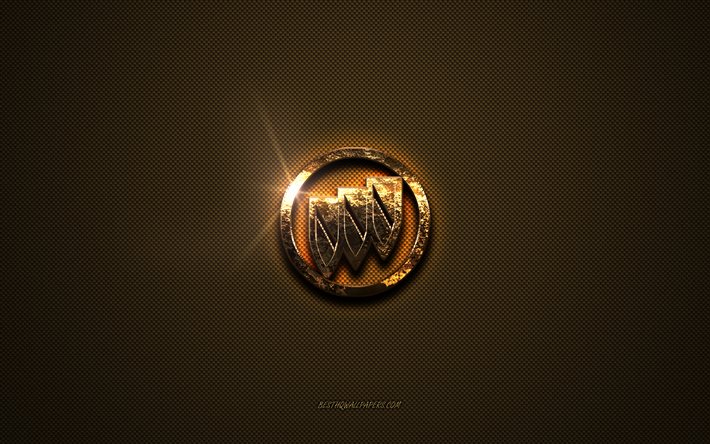 buick goldenes logo, kunstwerk, brauner metallhintergrund, buick-emblem, kreativ, buick-logo, marken, buick
