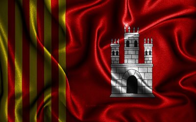 Terrassa flag, 4k, silk wavy flags, spanish cities, Day of Terrassa, Flag of Terrassa, fabric flags, 3D art, Terrassa, cities of Spain, Terrassa 3D flag