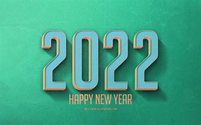 2022 Fundo turquesa retr&#244;, 2022 conceitos, fundo turquesa 2022, Feliz Ano Novo 2022, arte retr&#244; 2022, Ano Novo 2022