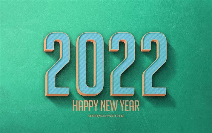 2022 Sfondo turchese retr&#242;, 2022 concetti, 2022 sfondo turchese, Felice anno nuovo 2022, arte retr&#242; 2022, Capodanno 2022