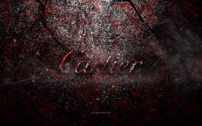 Logo Cartier, arte grunge, logo in pietra Cartier, struttura in pietra rossa, Cartier, struttura in pietra grunge, emblema Cartier, logo Cartier 3d
