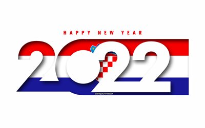 Feliz Ano Novo 2022 Cro&#225;cia, fundo branco, Cro&#225;cia 2022, Cro&#225;cia 2022 Ano Novo, 2022 conceitos, Cro&#225;cia, Bandeira da Cro&#225;cia