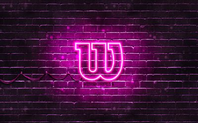 Wilson violetti logo, 4k, violetti tiilisein&#228;, Wilson logo, tuotemerkit, Wilson neon logo, Wilson