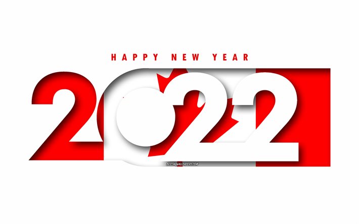 Happy New Year 2022 Canada, white background, Canada 2022, Canada 2022 New Year, 2022 concepts, Canada, Flag of Canada