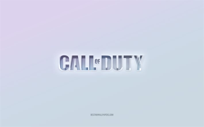 Call of Duty-logotyp, utskuren 3d-text, vit bakgrund, Call of Duty 3d-logotyp, Call of Duty-emblem, Call of Duty, pr&#228;glad logotyp, Call of Duty 3d-emblem