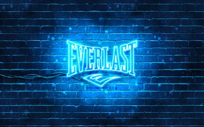 Logotipo azul de Everlast, 4k, pared de ladrillo azul, logotipo de Everlast, marcas, logotipo de ne&#243;n de Everlast, Everlast