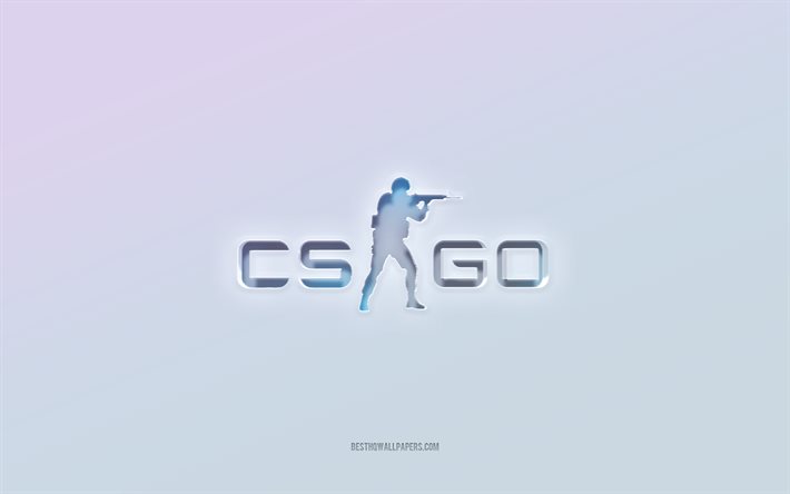 Logotipo de CS GO, texto recortado en 3d, Counter-Strike, fondo blanco, logotipo de CS GO en 3d, emblema de CS GO, CS GO, logotipo en relieve, emblema de CS GO en 3d, Counter-Strike Global Offensive