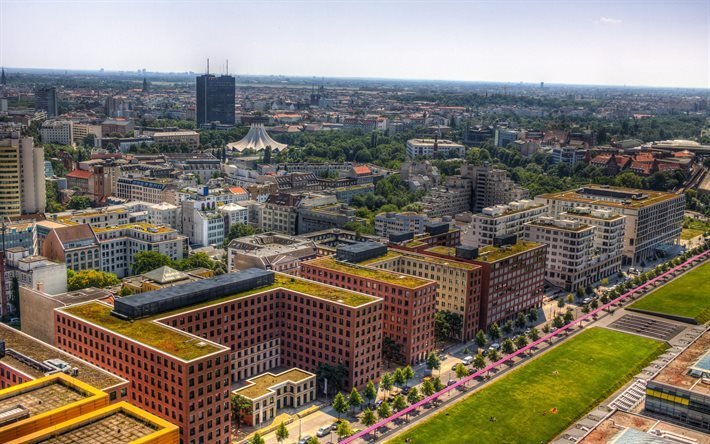 Berlin, metropolis, ufuk &#231;izgisi, yaz, bina, Almanya