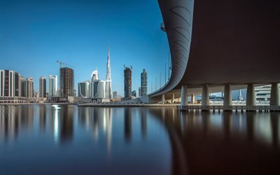 Dubai, grattacieli, il Burj Al Arab, ponte, downtown, Emirati Arabi Uniti