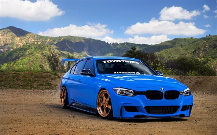 BMW M3 F30, blu M3, tuning BMW, sport coup&#233;, tuning M3