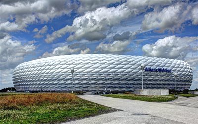 4k, Allianz Arena, est&#225;dio de futebol, Baviera Munique, arena de esportes, arquitetura moderna, Munique, Alemanha