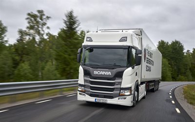 Scania G410, 4k, road, Semi-trailer truck, trucks, G-series, Scania