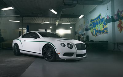 Bentley Continental GT3-R, 2017, branco coup&#233; desportivo, ajuste, rodas pretas, Bentley