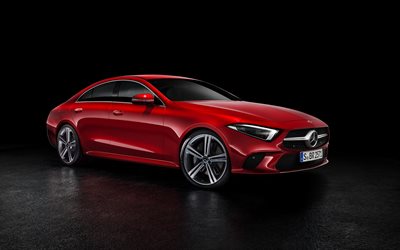 Mercedes-Benz CLS-class, 2019, red sports sedan, new red CLS, German cars, Mercedes