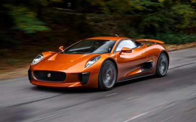 Jaguar C-X75, 2017, orange sports coupe, racing cars, British sports cars, Jaguar