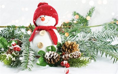 lumiukko, joulu, uusi vuosi, lumi, joulukoristeita, k&#228;pyj&#228;