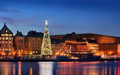 Estocolmo, &#225;rbol de Navidad, Suecia, A&#241;o Nuevo, d&#237;a de fiesta