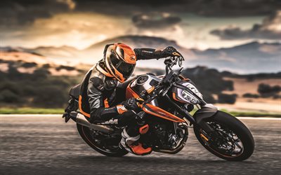 4k, KTM Duke 790, motion blur, 2018 polkupy&#246;r&#228;&#228;, ratsastaja, superbike, KTM