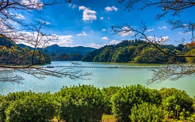 Lago Shorenji, 4k, colinas, bosques, Nabari, Jap&#243;n, Asia