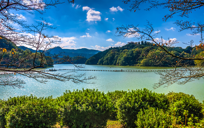 Lago Shorenji, 4k, le colline, i boschi, Nabari, Giappone, Asia