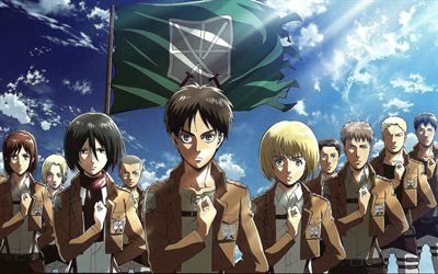 Shingeki No Kyojin, Armin Arlert, Eren Yeager, Mikasa Ackerman, Japon anime, manga, karakterler