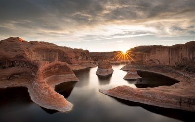 Lake Powell, Utah, Estados Unidos, Reflex&#227;o Canyon, Rio Colorado, Arizona, rochas