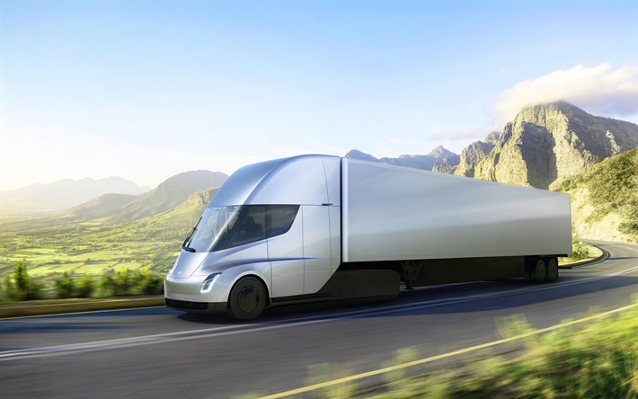 4k, Tesla Semi Truck, road, 2018 truck, electric truck, Semi-trailer truck, Tesla, trucks
