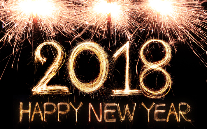 Happy New Year 2018, firework, 4k, Christmas 2018, New Year 2018, xmas, Christmas