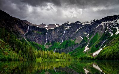 Valanga Lago, lago di montagna, hp, paesaggio di montagna, rocce, USA, Montana, Parco Nazionale di Glacier