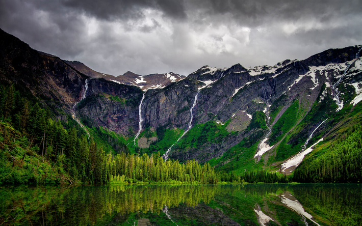 雪崩湖, 山湖, hp, 山の風景, 岩, 米国, モンタナ, 氷河国立公園