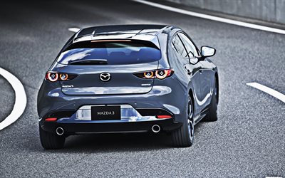 2019, Mazda 3, rear view, hatchback, new gray mazda 3, gray hatchback, japanese cars, Mazda