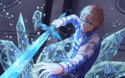 4k, Eugeo, blue sword, artwork, Sword Art Online, manga