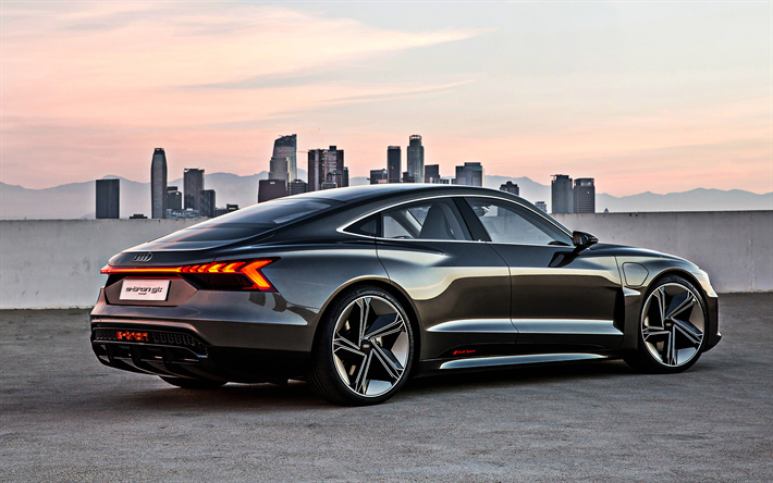 Audi E-Tron GT概念, 2019, リヤビュー, 外観, 黒スポーツクーペ, 電気自動車, 新しい黒E-Tron, ドイツ車, Audi