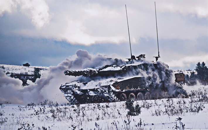 2 leopar, kış, Alman MBT, tanklar, snowdrifts, Alman ordusu, zırhlı ara&#231;lar