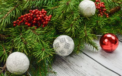 Christmas tree, creative Christmas balls, green tree, New Year, Christmas, background for New Year card