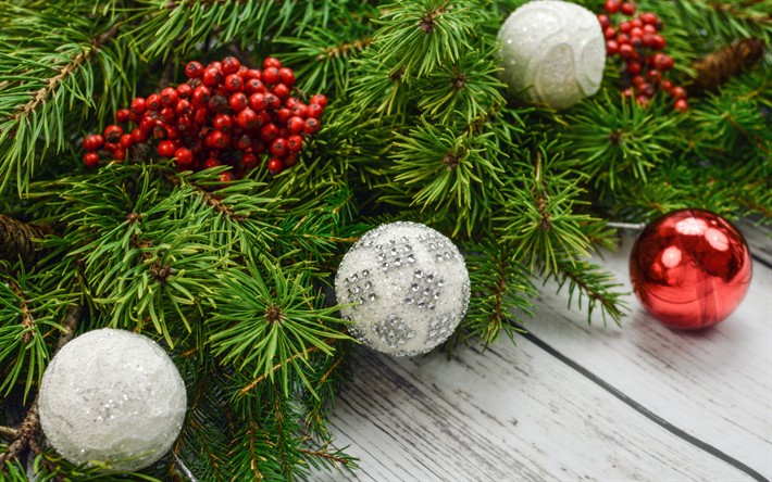 Joulukuusi, luova Joulu pallot, vihre&#228; puu, Uusi Vuosi, Joulu, tausta Uusi Vuosi kortti