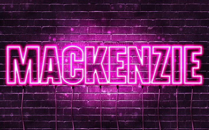 Mackenzie, 4k, wallpapers with names, female names, Mackenzie name, purple neon lights, horizontal text, picture with Mackenzie name