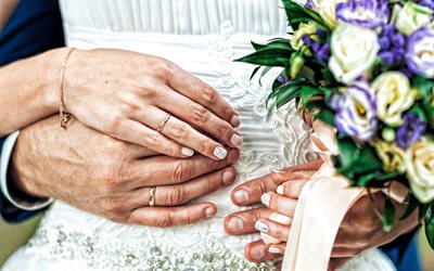 زفاف زوجين, العروس والعريس, الزفاف المفاهيم, خواتم ذهبية, باقة الزفاف, الورود