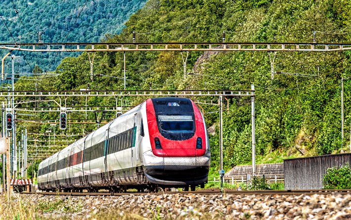 treno, paesaggio di Montagna, linee di alimentazione, trasporto passeggeri, stazione, treno concetti