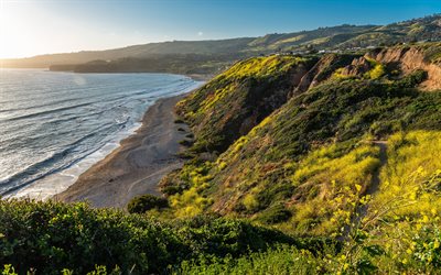 ocean, morgon, soluppg&#229;ng, kusten, bergslandskapet, Kalifornien, USA
