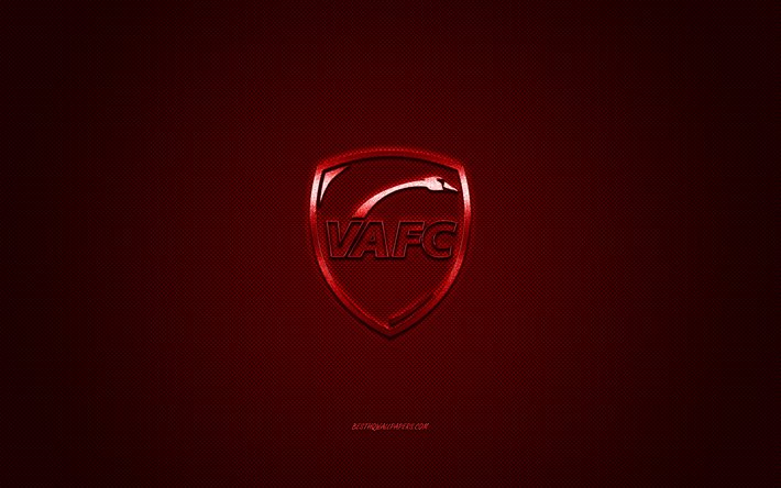 Valenciennes FC, Ranskan football club, League 2, punainen logo, punainen hiilikuitu tausta, jalkapallo, Valenciennes, Ranska, Valenciennes FC-logo