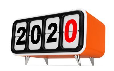 2020 p&#229; klockan, Gott Nytt &#197;r 2020, 3d-klocka, 3d-orange v&#228;ckarklocka, 2020 begrepp, 2020 Nytt &#197;r