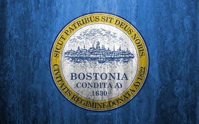 Flaggan i Boston, Massachusetts, 4k, sten bakgrund, Amerikansk stad, grunge flagga, Boston, USA, Boston flagga, grunge konst, sten struktur, flaggor av amerikanska st&#228;der