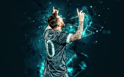Lionel Messi, Argentina national football team, 2019, back view, football stars, goal, Leo Messi, soccer, Messi, Argentine National Team, gray uniform, footballers